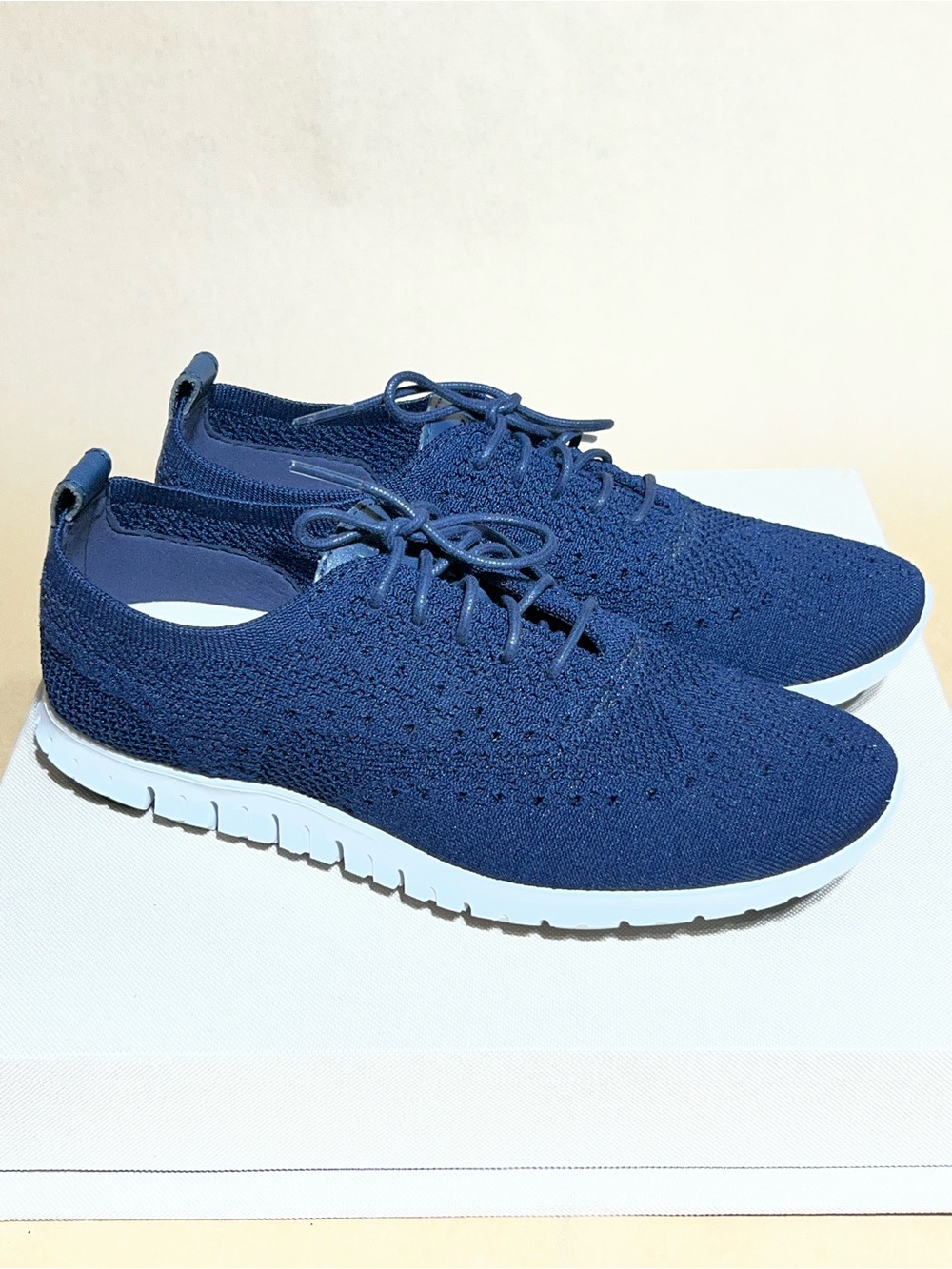 Cole Haan Navy Knit Lace-Up Sneakers with White Sole